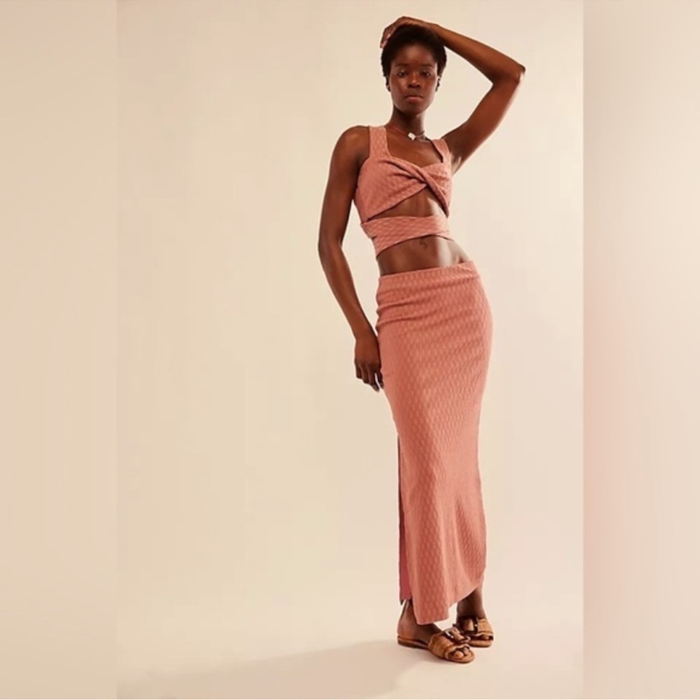 NWT Free People Heather Two-Piece Skirt Set Pink XL